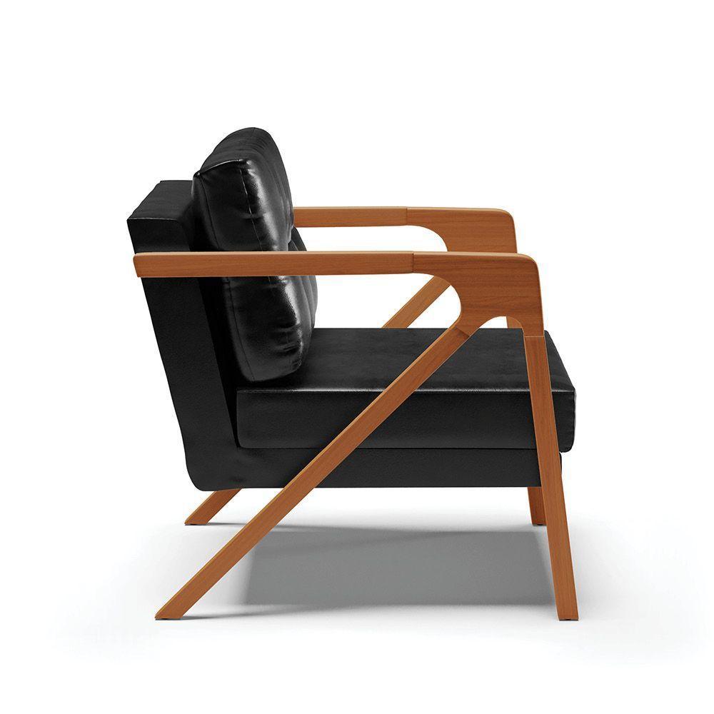 Kit 02 Poltronas Corano Base De Madeira Castanho Preto - 6