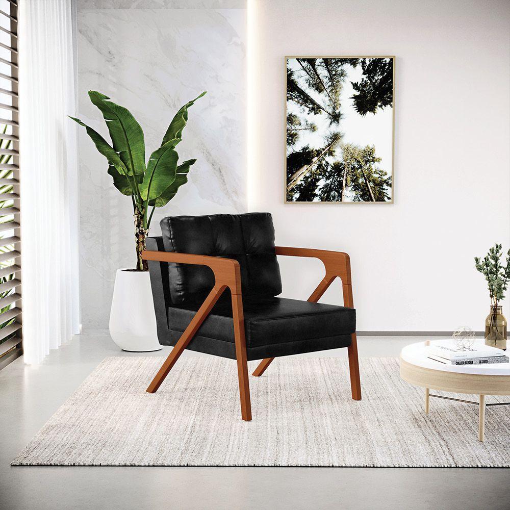 Kit 02 Poltronas Corano Base De Madeira Castanho Preto - 8