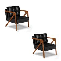 Kit 02 Poltronas Corano Base De Madeira Castanho Preto - 1