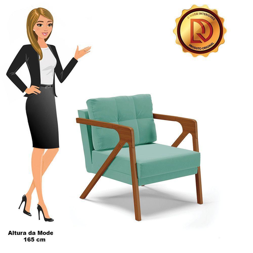 02 Poltronas Suede Base De Madeira Castanho Azul Turquesa - 3