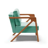 02 Poltronas Suede Base De Madeira Castanho Azul Turquesa - 6