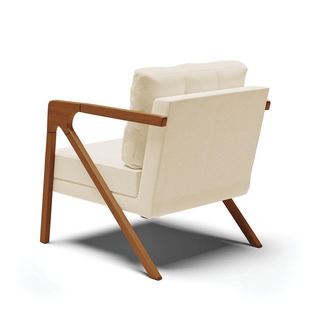 Poltrona Linho Base De Madeira Castanho A19 Grosso Bege - 4