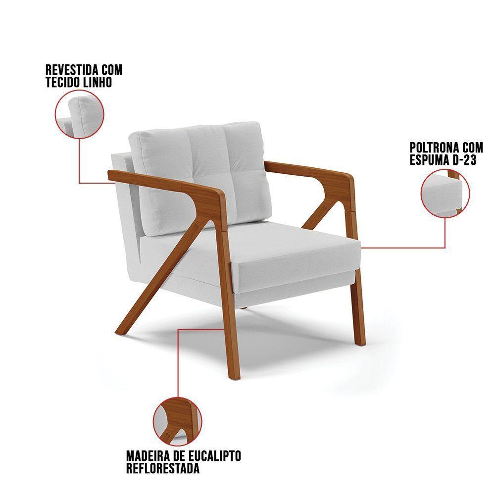 Poltrona Melissa Linho Cinza A05 Base De Madeira Castanho - 2