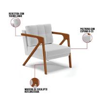 Poltrona Melissa Linho Cinza A05 Base De Madeira Castanho