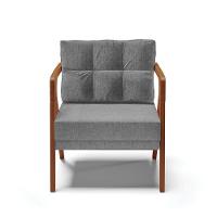 Poltrona Melissa Linho Base De Madeira Castanho A26 Grafite - 6