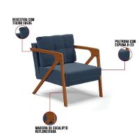 Kit 02 Poltronas Suede Base De Madeira Castanho Azul Marinho - 3