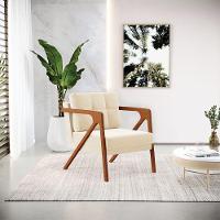 Kit 02 Poltronas Suede Bege Base De Madeira Castanho - 8