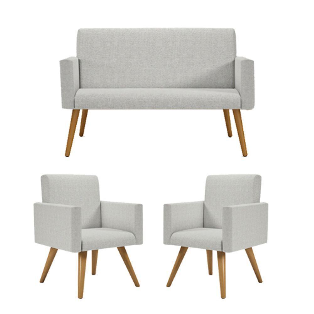 Kit Namoradeira + 2 Poltronas Decorativas Linho Cinza Claro - 1