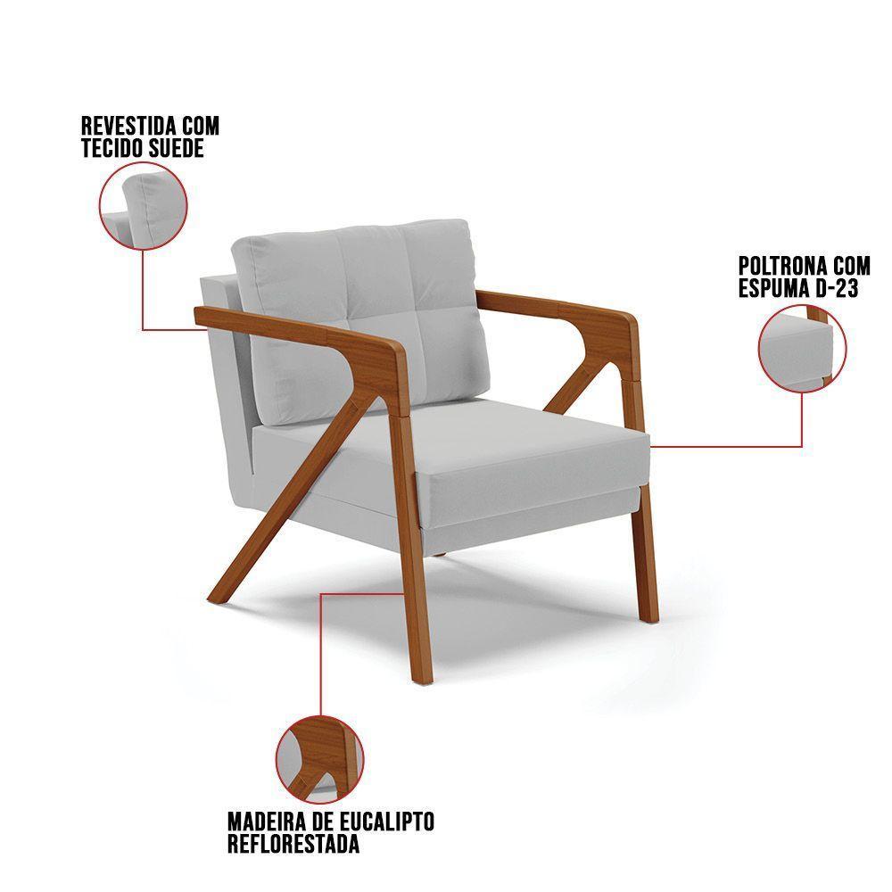 Kit 02 Poltronas Suede Base De Madeira Castanho Cinza - 3