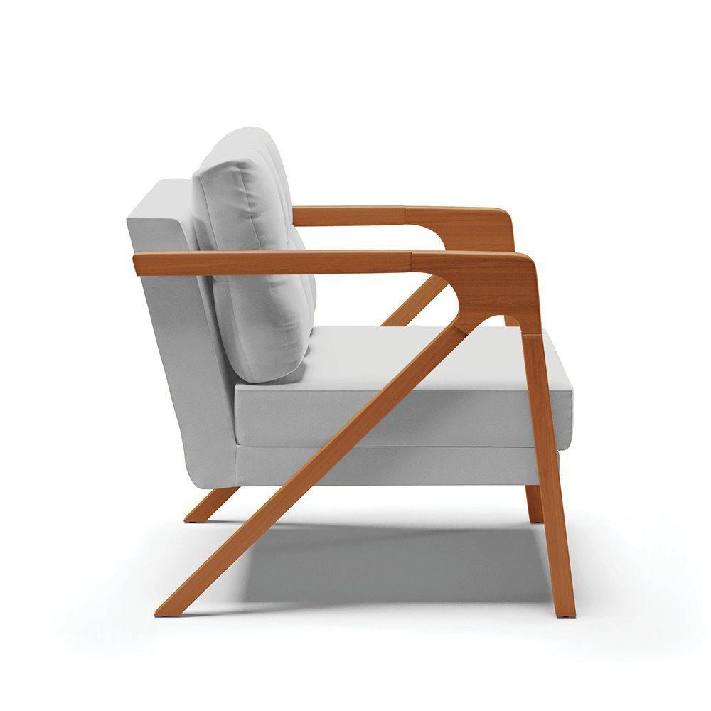 Kit 02 Poltronas Suede Base De Madeira Castanho Cinza - 6