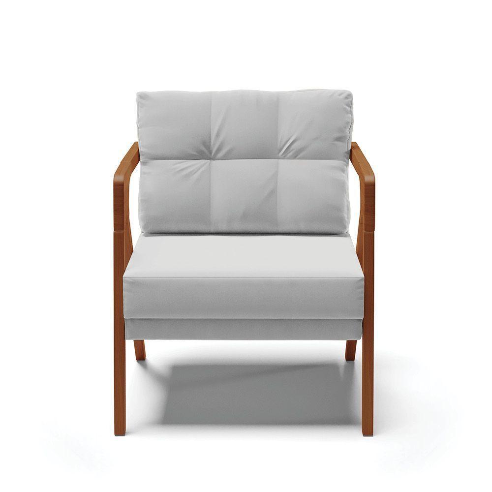 Kit 02 Poltronas Suede Base De Madeira Castanho Cinza - 7