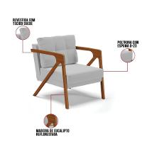 Kit 02 Poltronas Suede Base De Madeira Castanho Cinza - 3