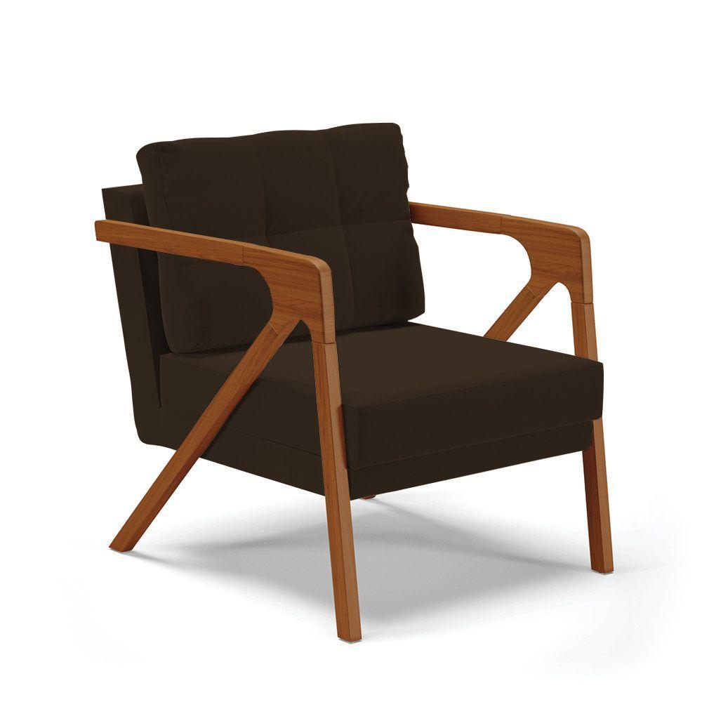 Poltrona Melissa Suede Marrom Base De Madeira Castanho - 1