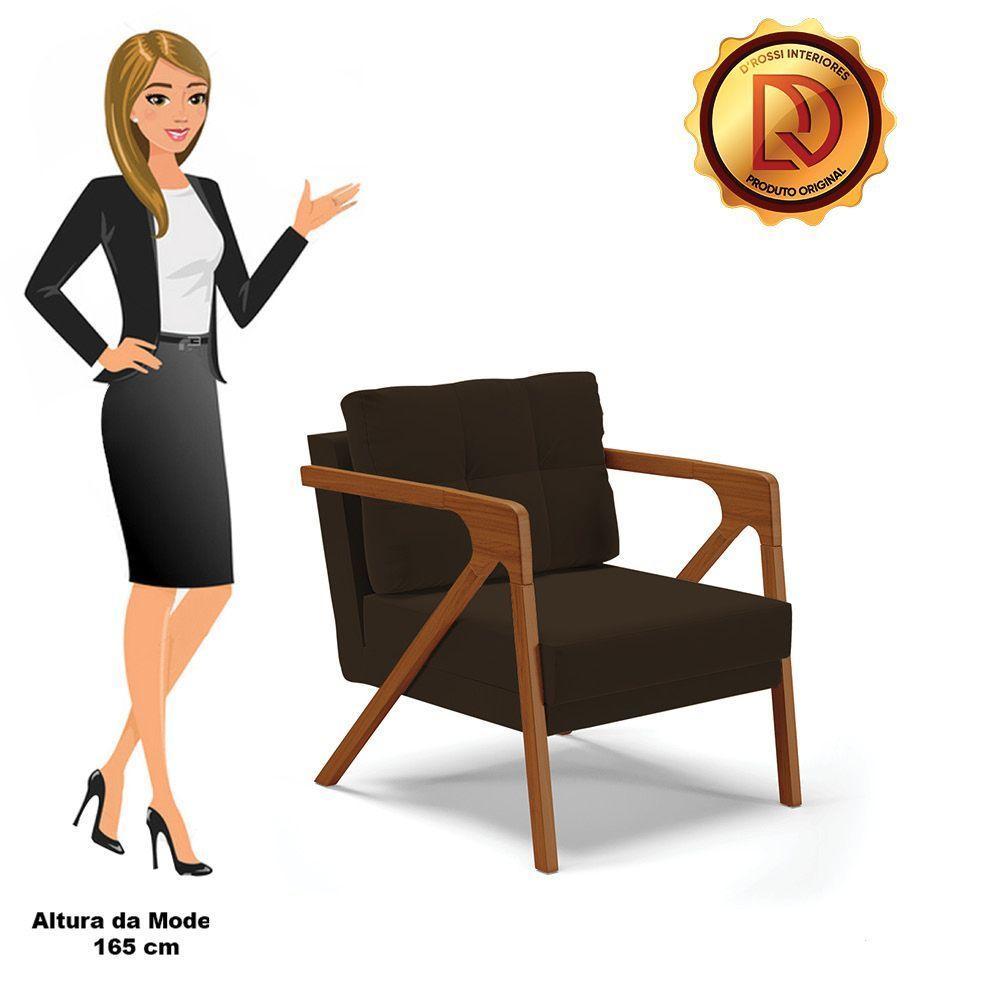 Poltrona Melissa Suede Marrom Base De Madeira Castanho - 5