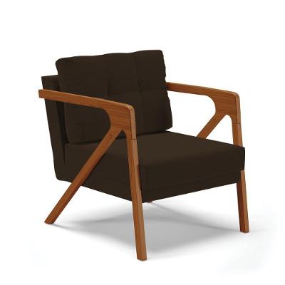 Poltrona Melissa Suede Marrom Base De Madeira Castanho