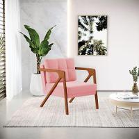 Poltrona Melissa Suede Base De Madeira Castanho Cor Rose - 7