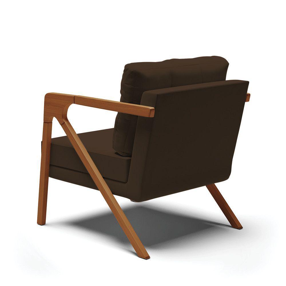 Poltrona Melissa Suede Base De Madeira Castanho Cor Marrom - 5