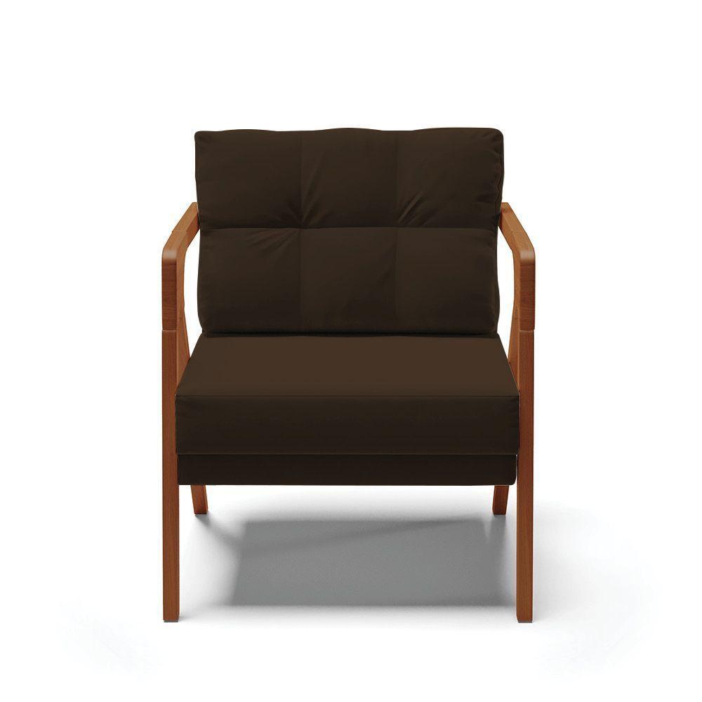 Poltrona Melissa Suede Base De Madeira Castanho Cor Marrom - 7