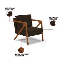 Poltrona Melissa Suede Base De Madeira Castanho Cor Marrom - 3