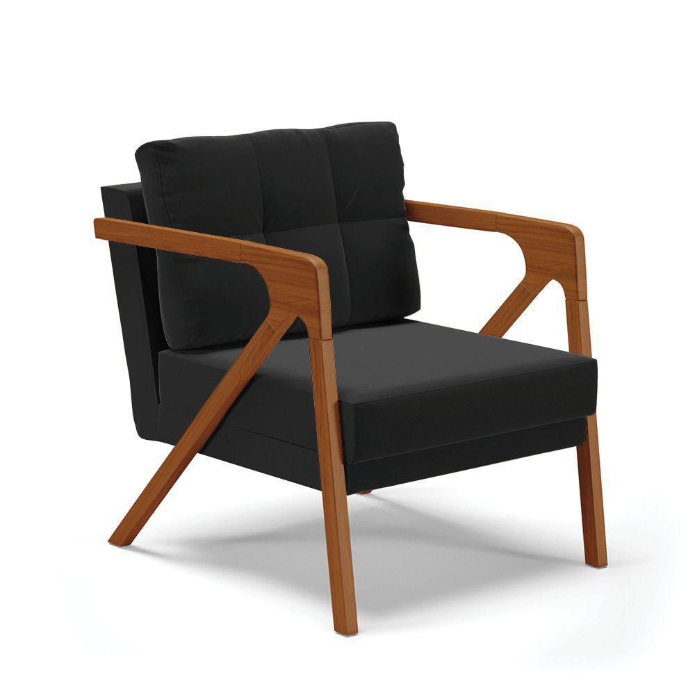 Poltrona Melissa Suede Base De Madeira Castanho Cor Preto - 1