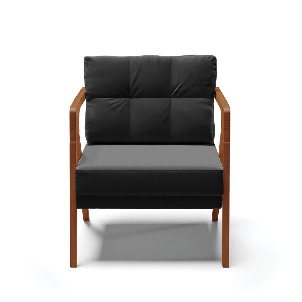 Poltrona Melissa Suede Base De Madeira Castanho Cor Preto - 7