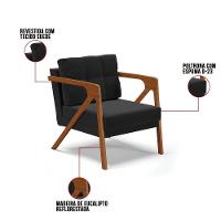 Poltrona Melissa Suede Base De Madeira Castanho Cor Preto - 3