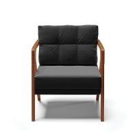 Poltrona Melissa Suede Base De Madeira Castanho Cor Preto - 7