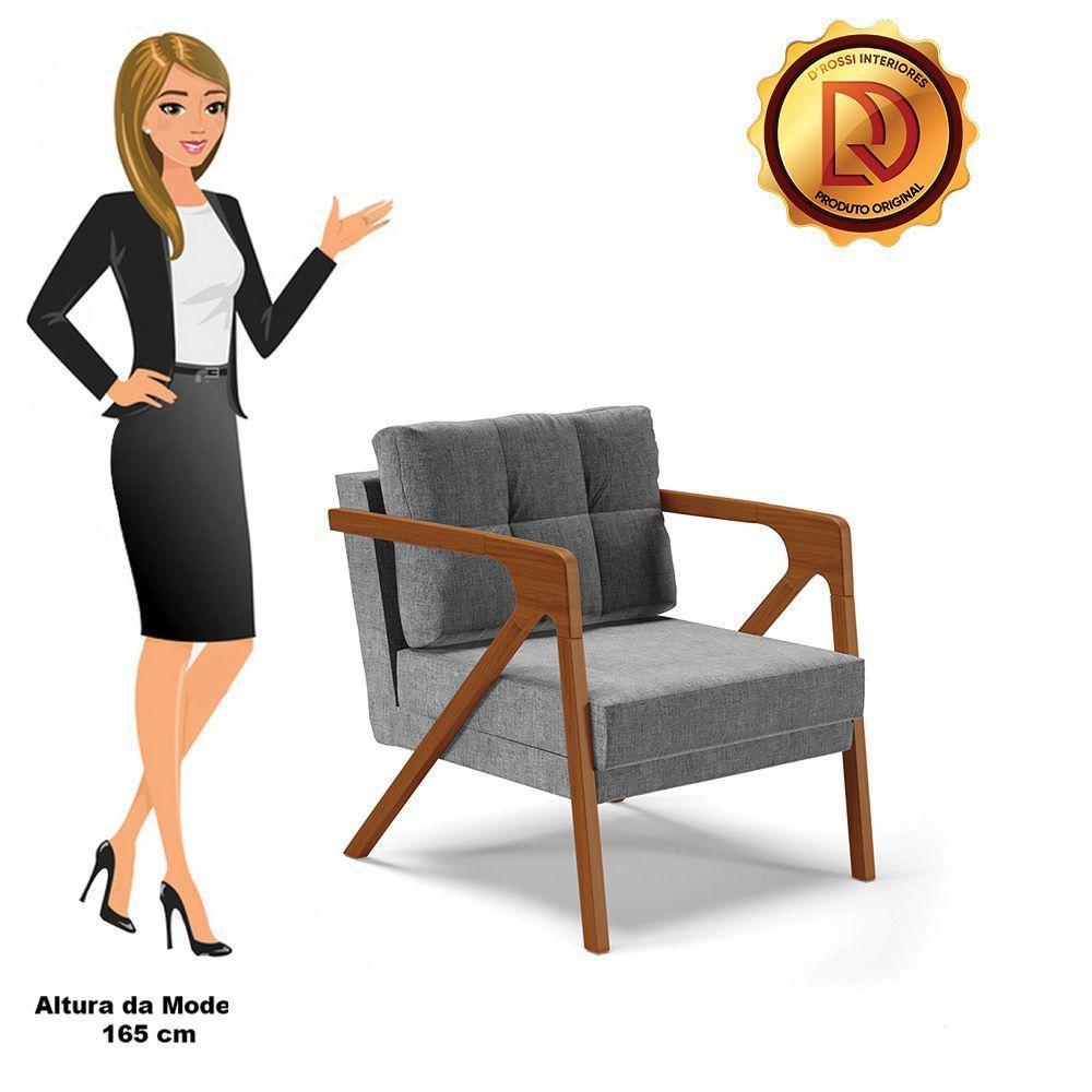 Kit 02 Poltronas Linho Base De Madeira Castanho A26 Grafite - 3