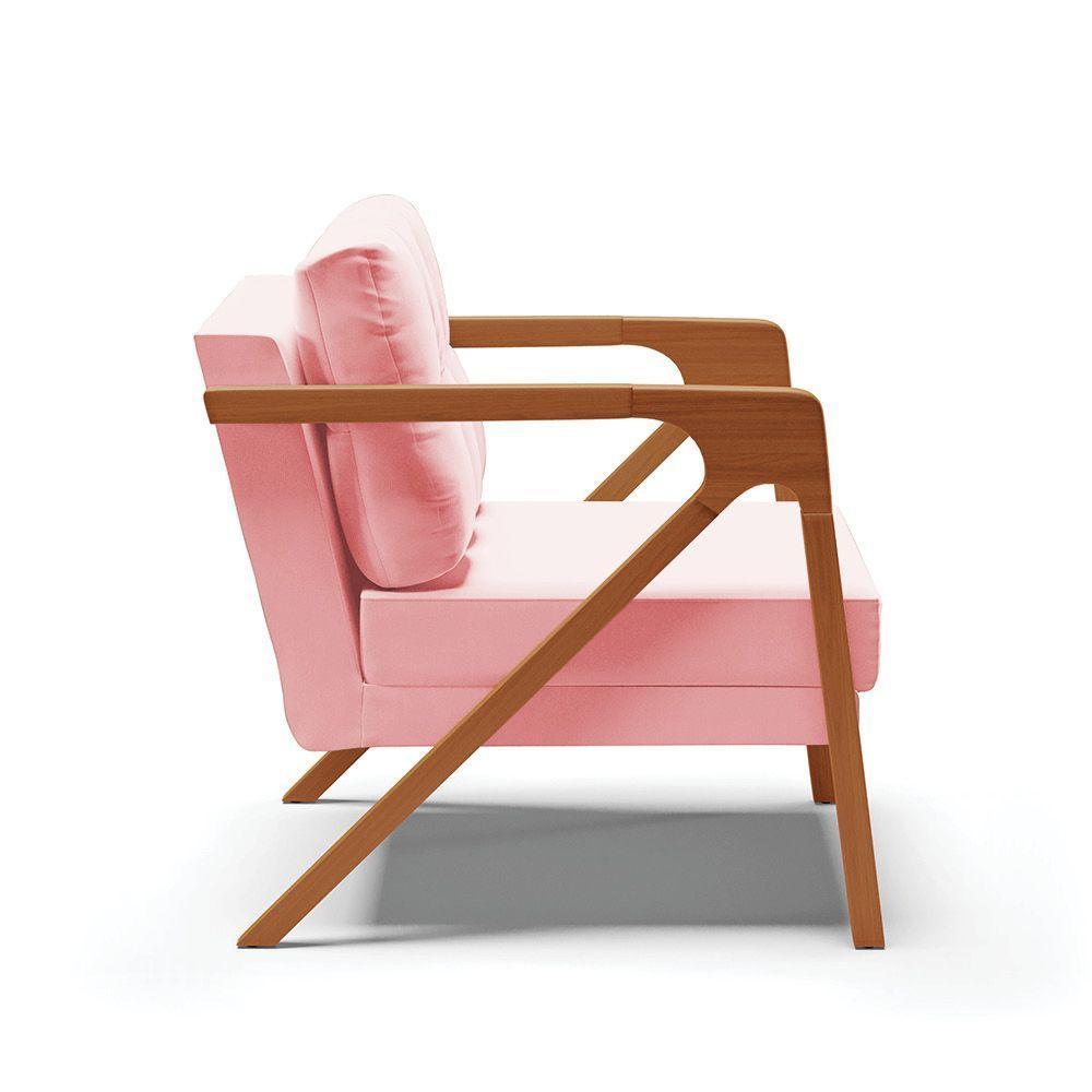 Poltrona Melissa Suede Base De Madeira Castanho Rosa Bebê - 7