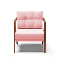 Poltrona Melissa Suede Base De Madeira Castanho Rosa Bebê - 13