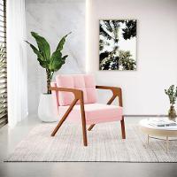 Poltrona Melissa Suede Base De Madeira Castanho Rosa Bebê - 15