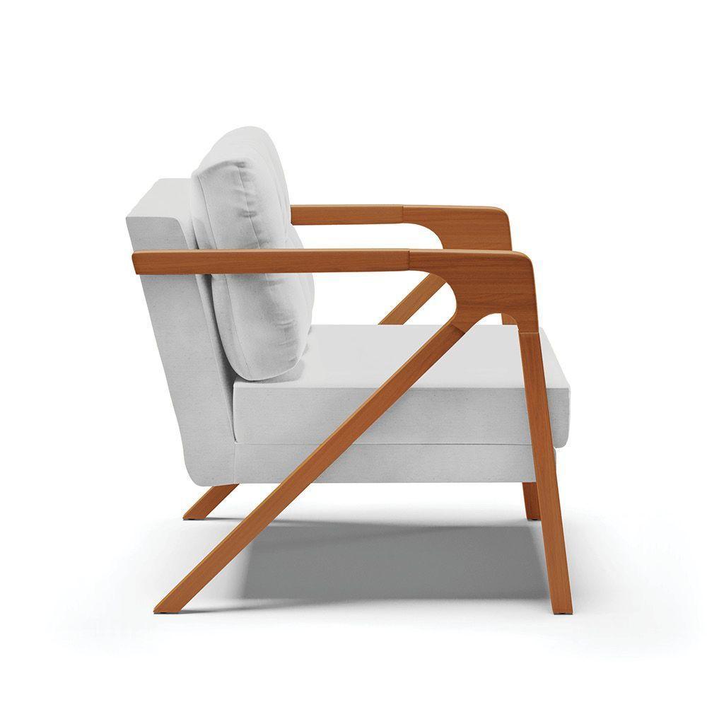 Poltrona Linho Base De Madeira Castanho A05 Cinza Claro - 4