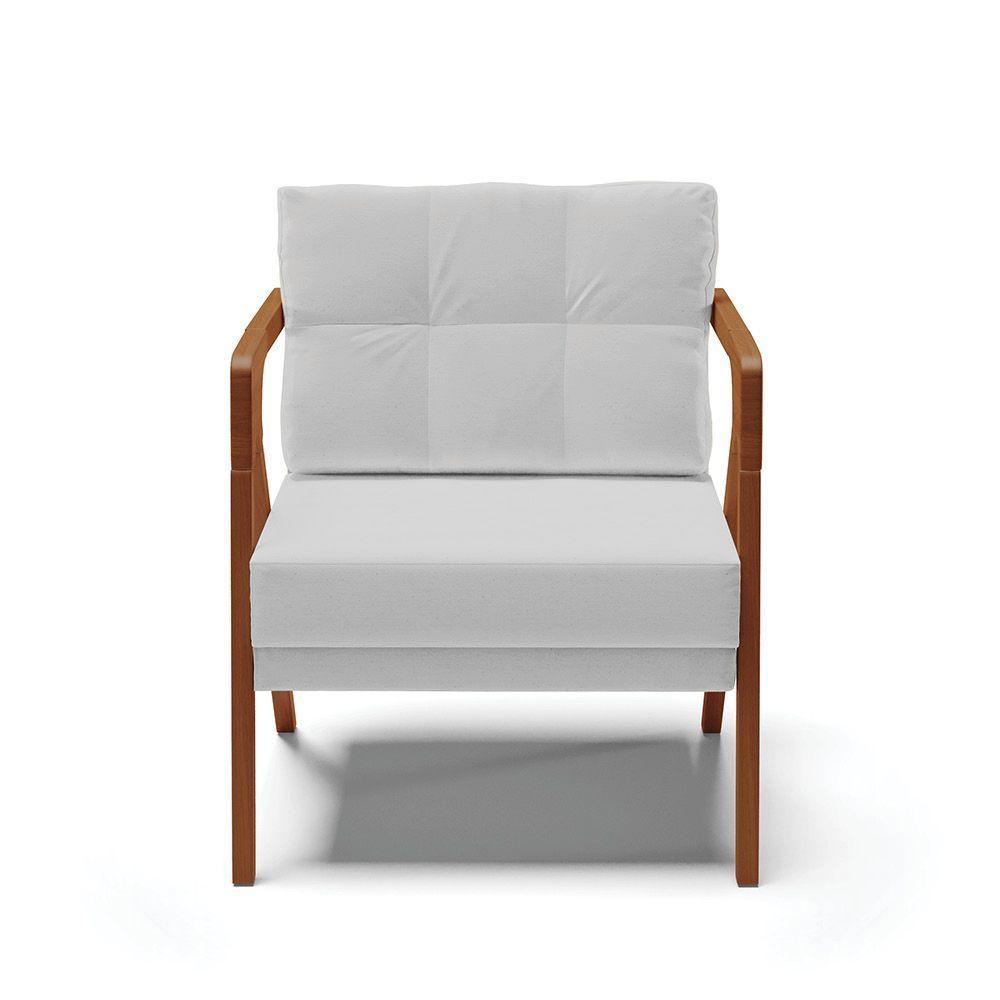 Poltrona Linho Base De Madeira Castanho A05 Cinza Claro - 6