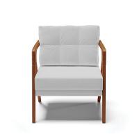 Poltrona Linho Base De Madeira Castanho A05 Cinza Claro - 6