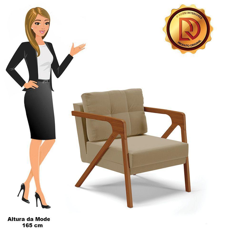 Kit 02 Poltronas Suede Base De Madeira Castanho Marrom Rato - 3