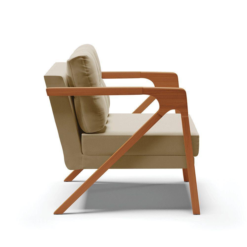 Kit 02 Poltronas Suede Base De Madeira Castanho Marrom Rato - 6