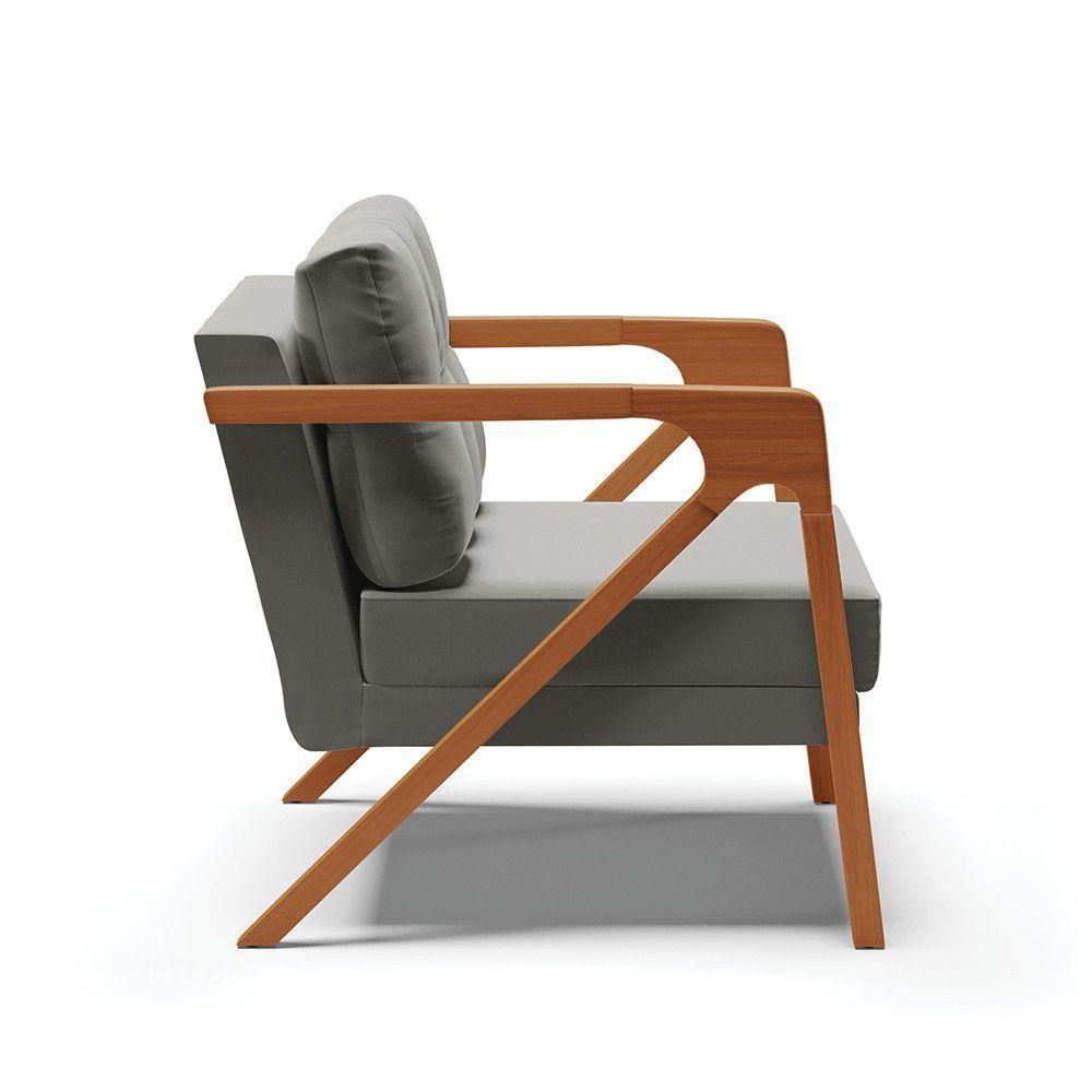 Kit 02 Poltronas Suede Base De Madeira Castanho Grafite - 6