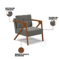 Kit 02 Poltronas Suede Base De Madeira Castanho Grafite