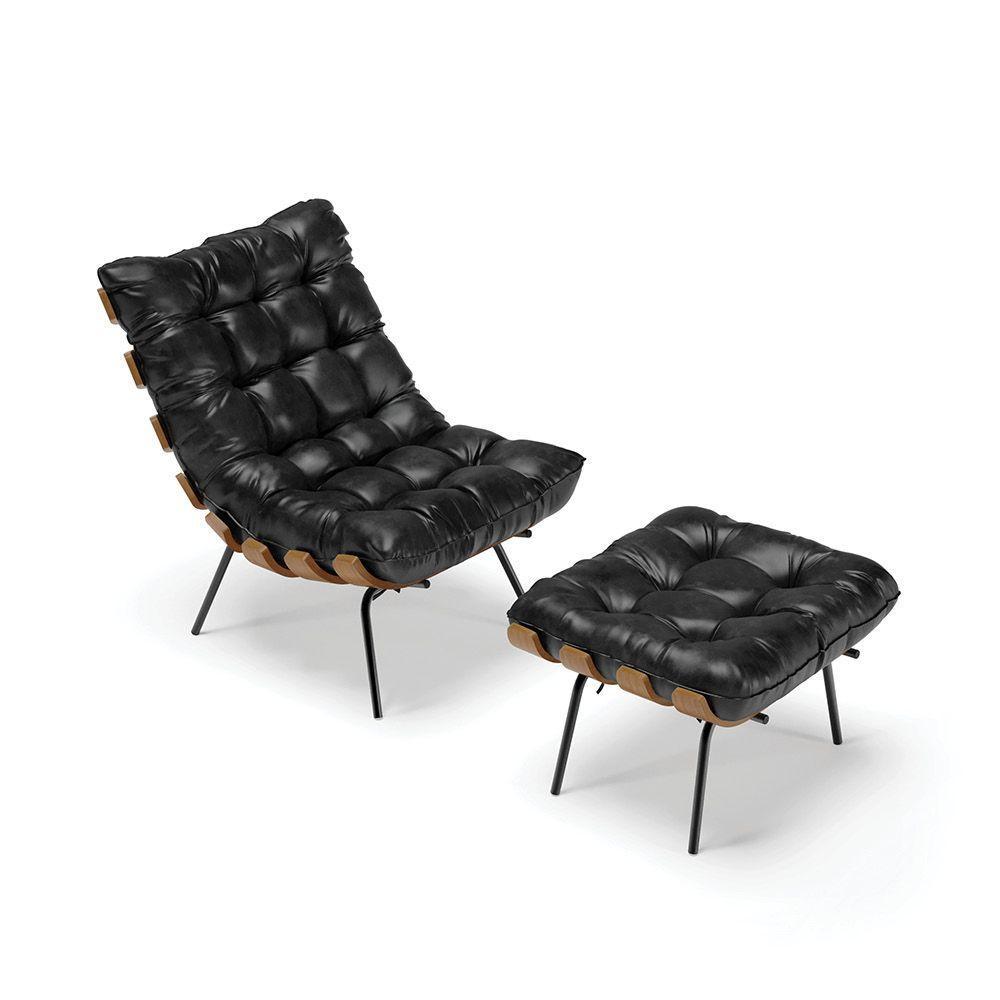 Kit 01 Poltrona E 01 Puff Costela Corano Preto - 1