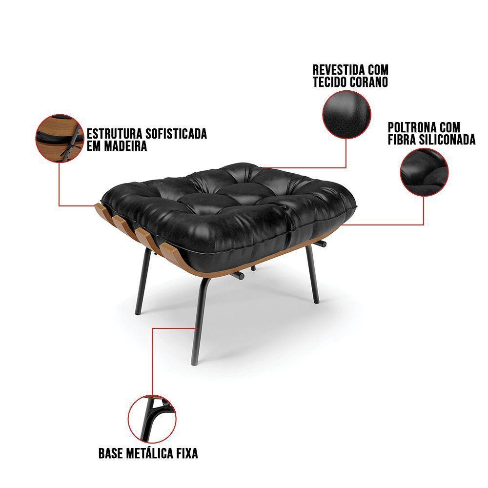 Kit 01 Poltrona E 01 Puff Costela Corano Preto - 4