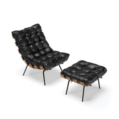 Kit 01 Poltrona E 01 Puff Costela Corano Preto