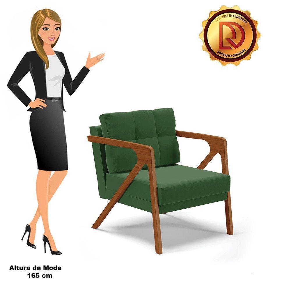 Kit 02 Poltronas Suede Base De Madeira Castanho Verde - 3