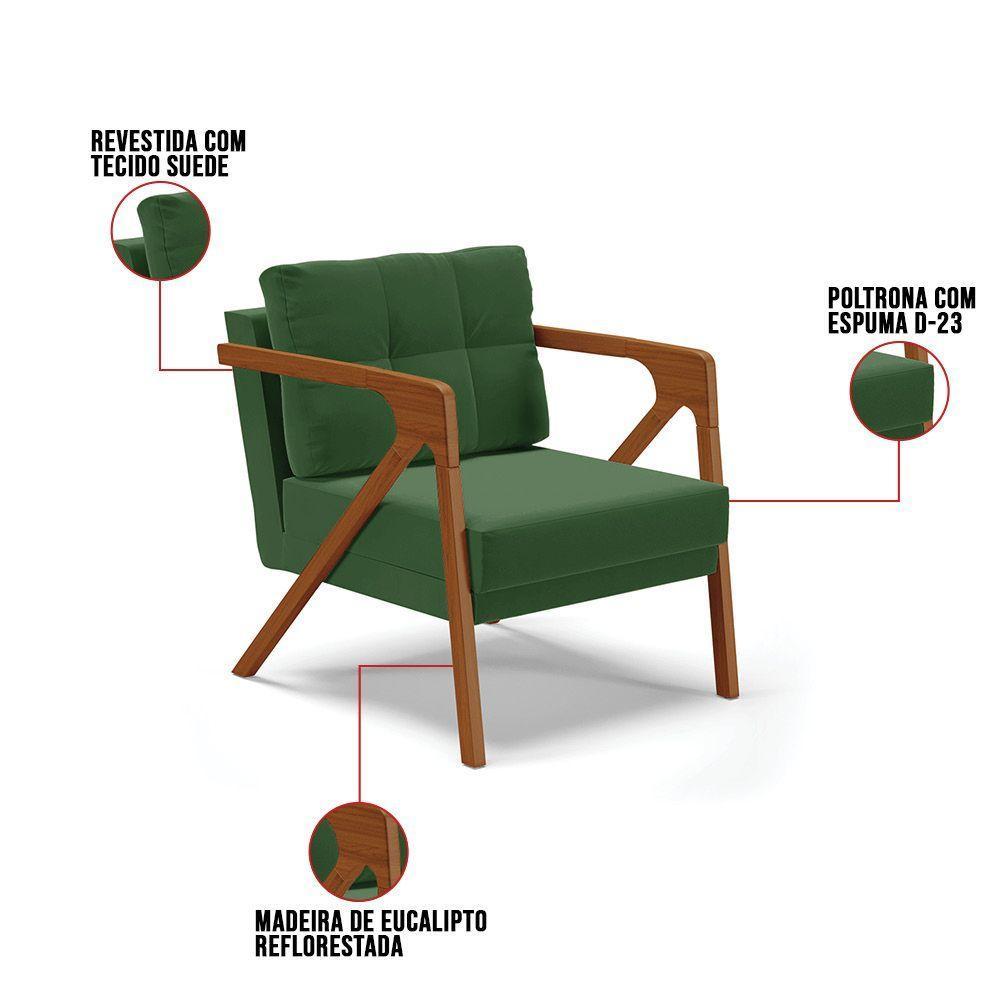 Kit 02 Poltronas Suede Base De Madeira Castanho Verde - 4