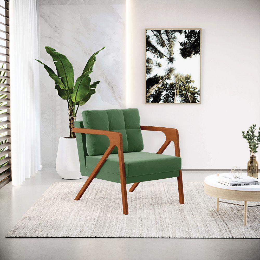 Kit 02 Poltronas Suede Base De Madeira Castanho Verde - 8