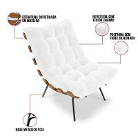 Kit 01 Poltrona E 01 Puff Costela Corano Branco - 5