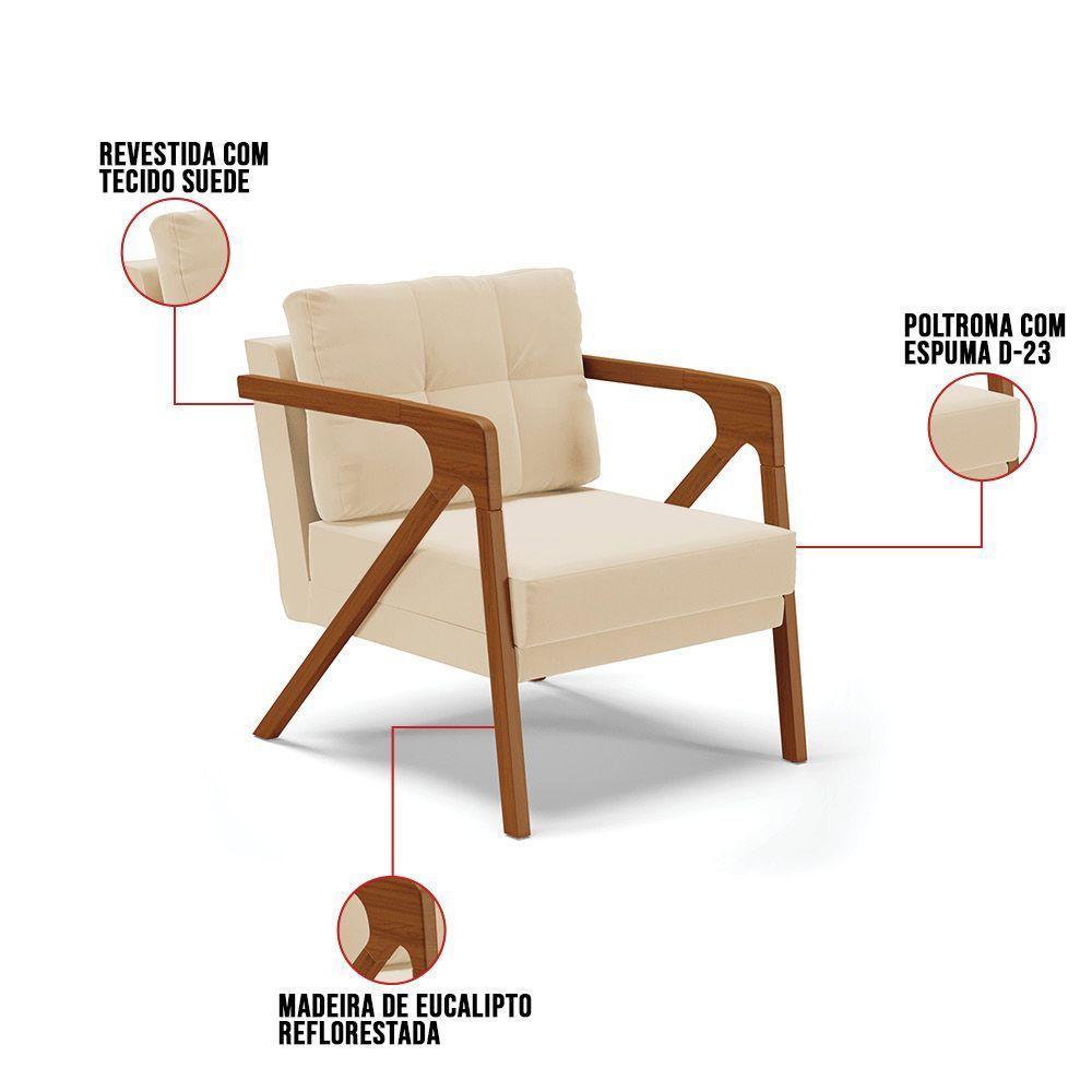 Poltrona Melissa Suede Base De Madeira Castanho Cor Bege - 3