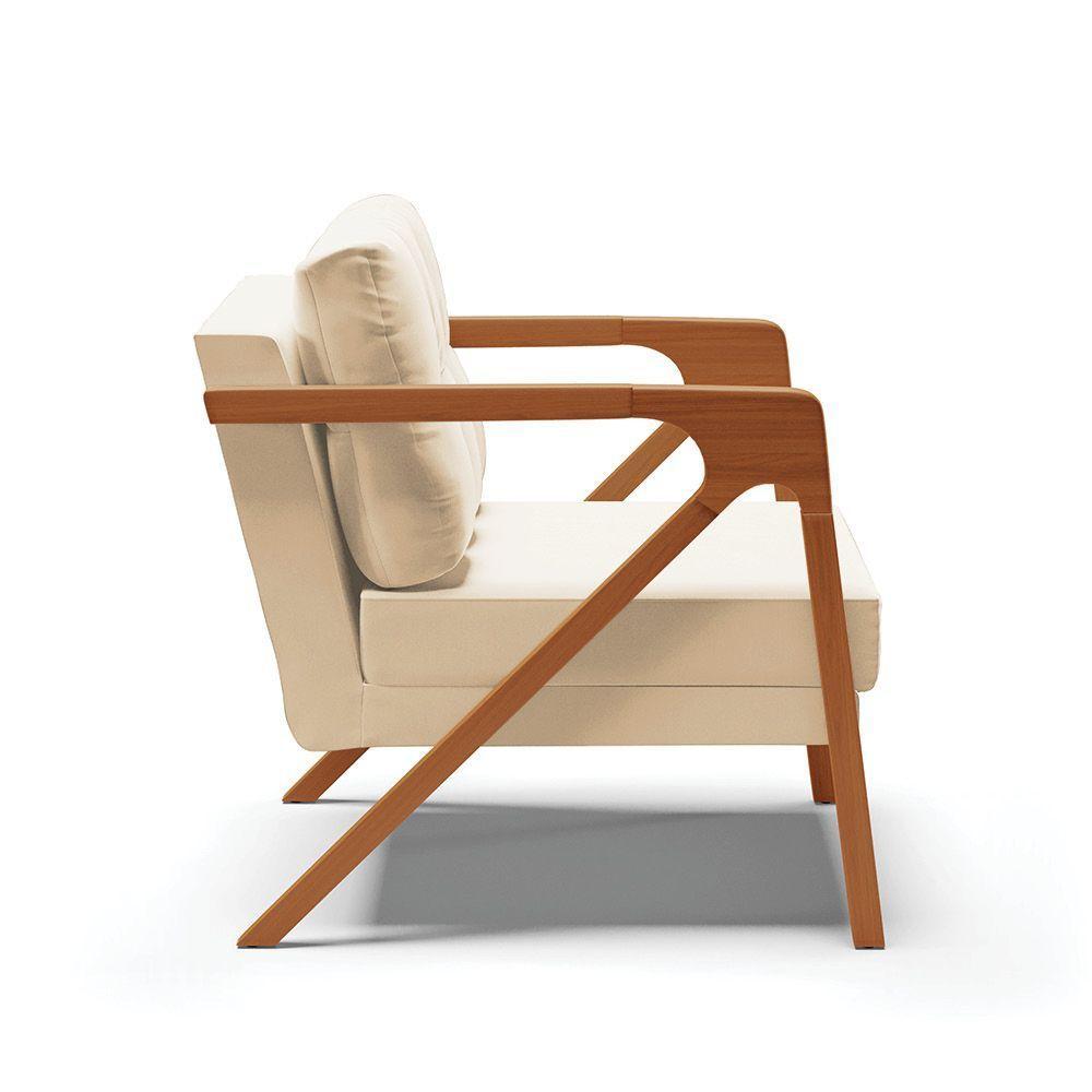 Poltrona Melissa Suede Base De Madeira Castanho Cor Bege - 6
