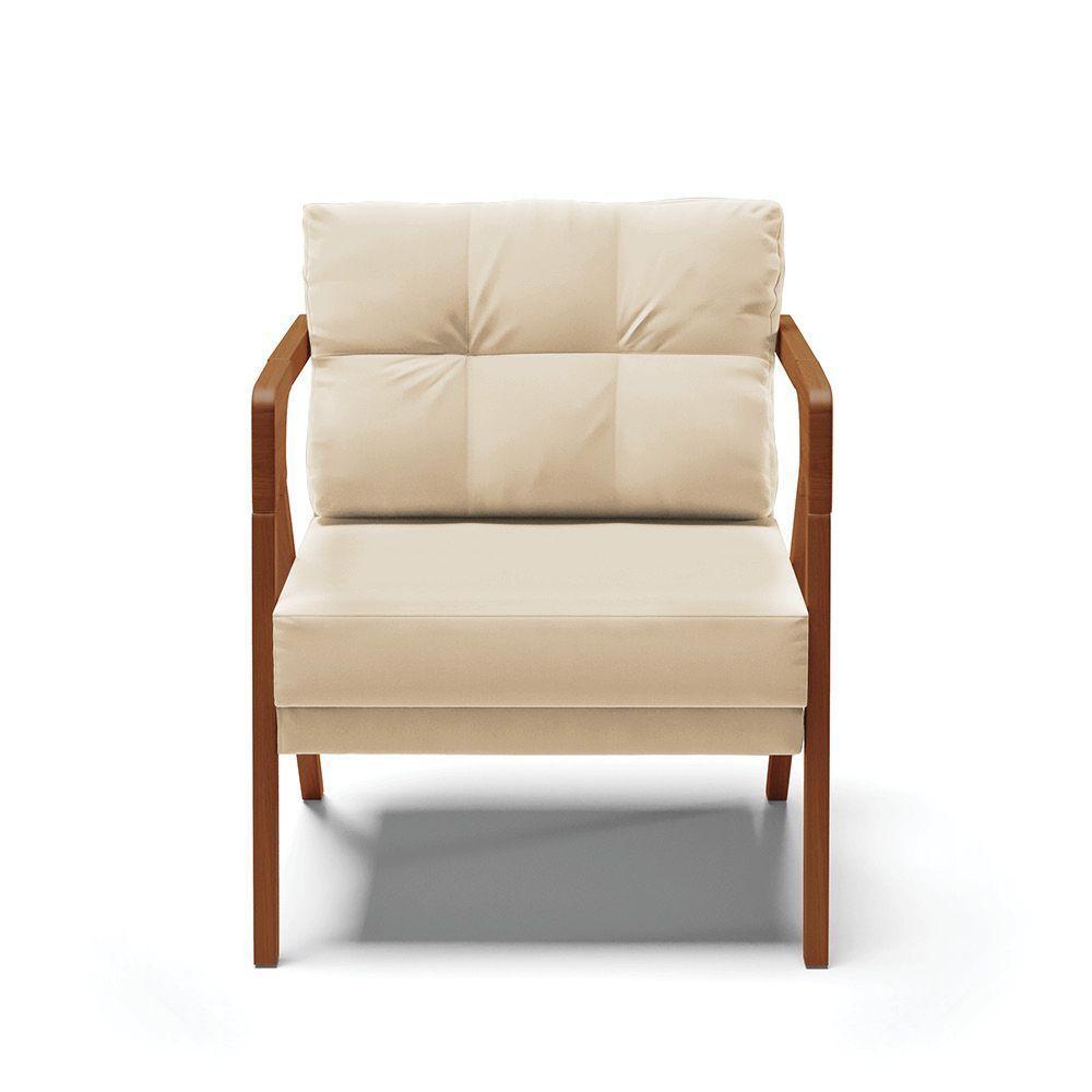 Poltrona Melissa Suede Base De Madeira Castanho Cor Bege - 7
