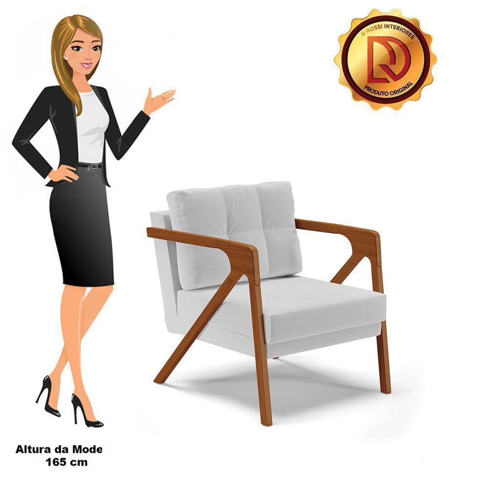 Kit 02 Poltronas Linho Cinza A05 Base De Madeira Castanho - 3