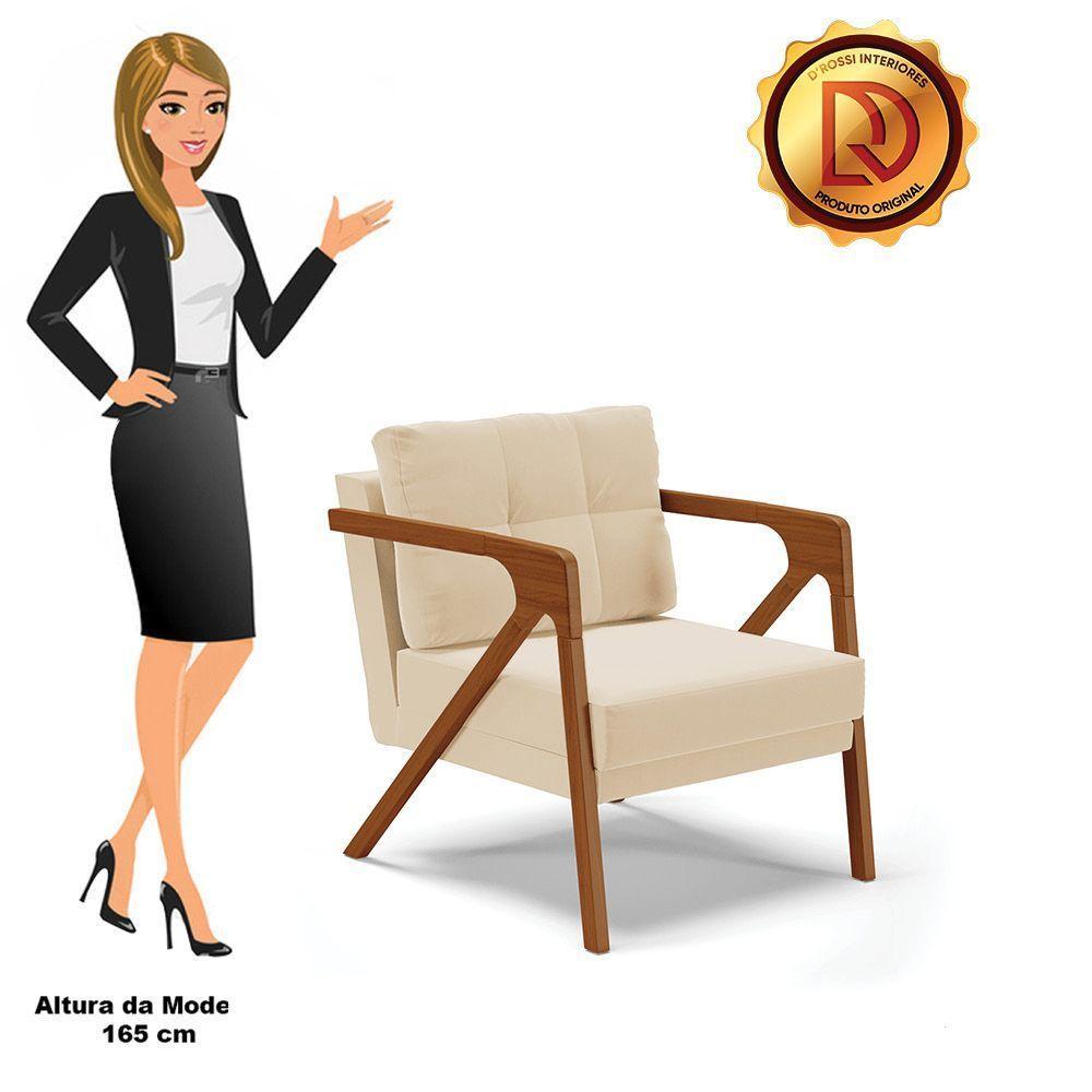 Kit 02 Poltronas Melissa Suede Base De Madeira Castanho Bege - 4